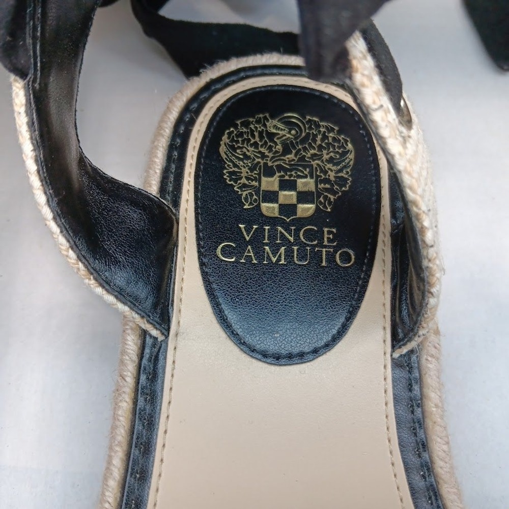 Vince Camuto Kimano Sandals Women 9.5 Black Gold Ankle Tie - Picture 6 of 10